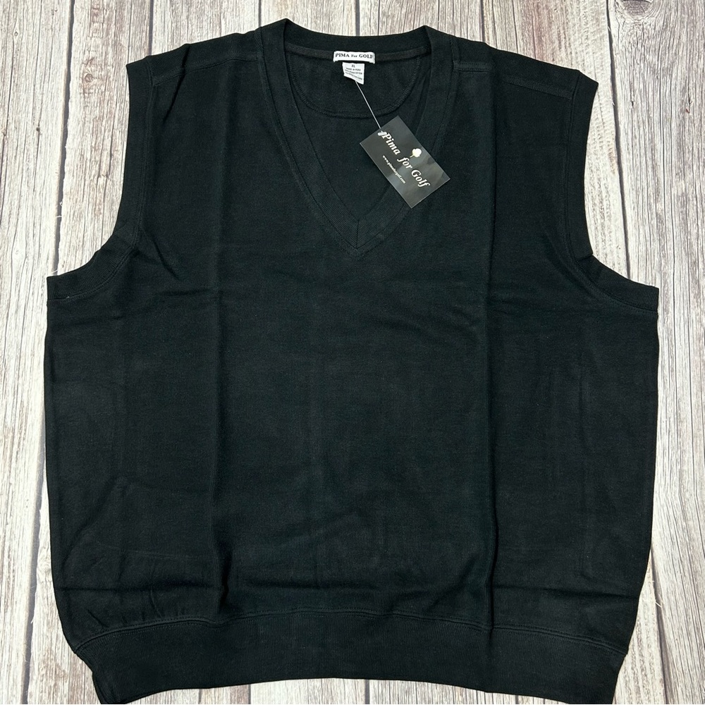 Pima For Golf Men’s XL Peruvian Pima Cotton Black Sleeveless Golf Sweater Vest